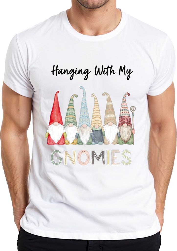 Hanging With My Gnomies Weihnachts Wichtel Zwerg Skandinavisch Herren T-Shirt, Weiß, XXL