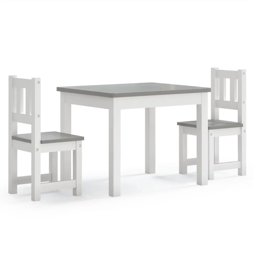 Table et 2 chaises salon enfants 3 pièces blanc et gris MDF pour jouer