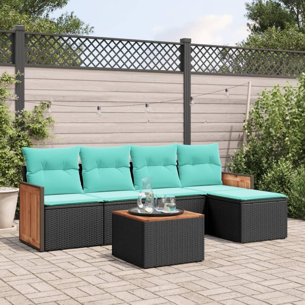 Maison Exclusive - 6-teiliges Gartensofa-Set mit Kissen, schwarzes Polyrattan