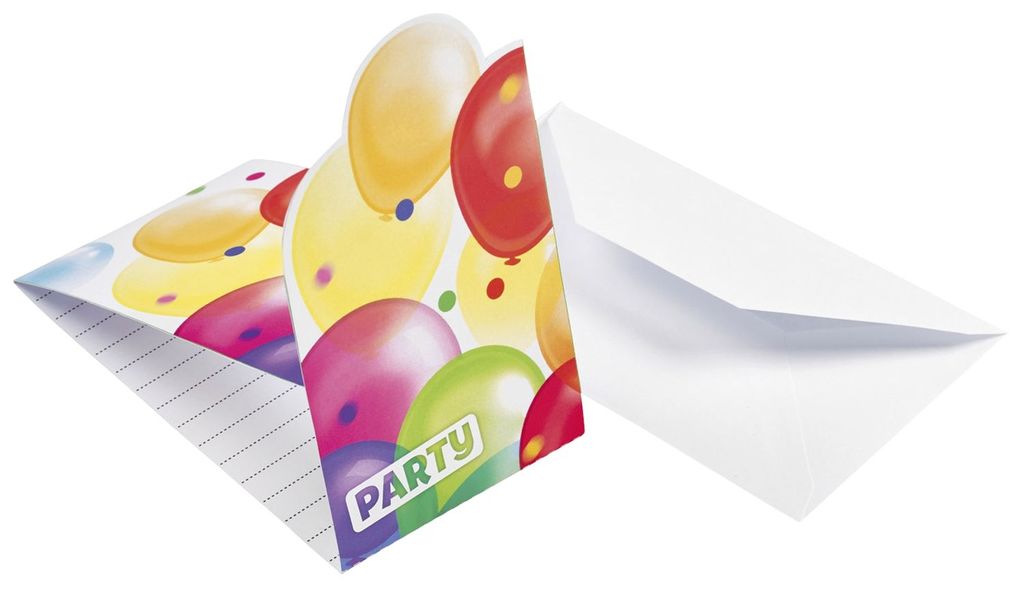 Amscan 9900328 - Einladungskarten Luftballons mit Umschlägen, 8 Stück, Größe 8 x 14,2 cm, Party, Geburtstag, Kindergeburtstag, Kinderparty, Mot...