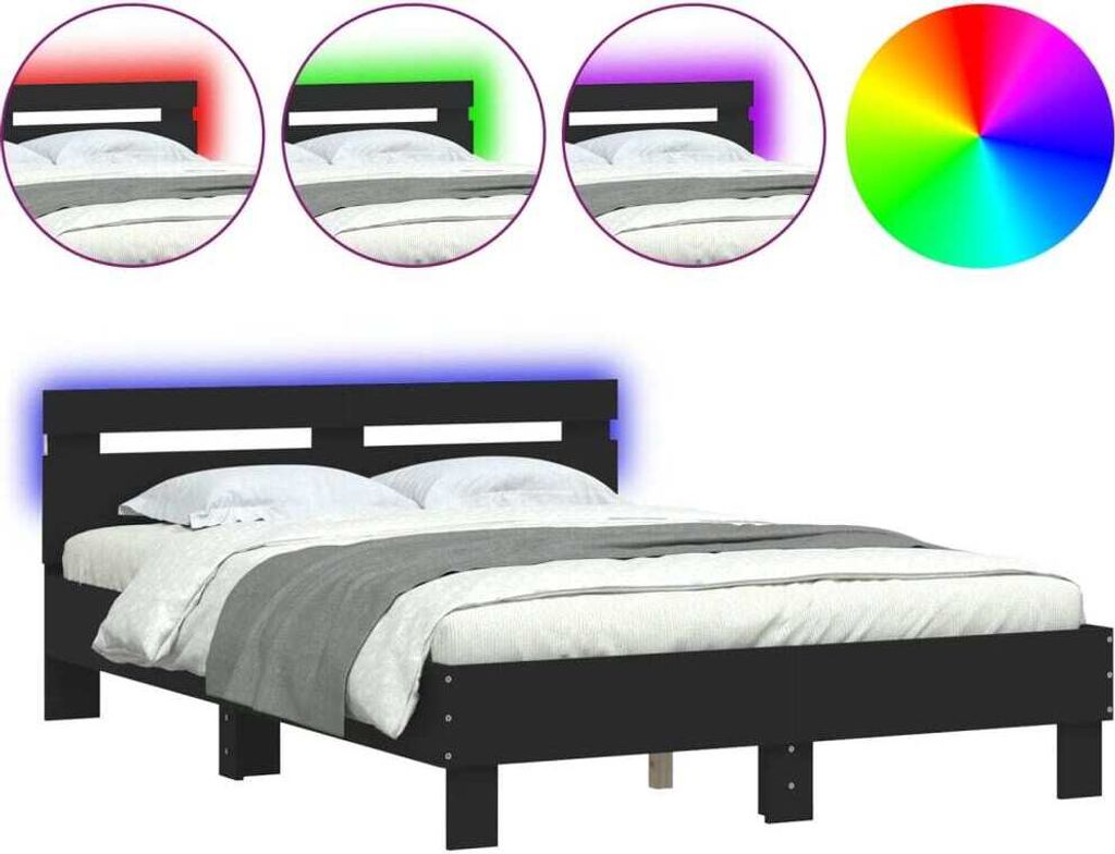Bedframe met hoofdeinde, LED-verlichting, zwart, 120x200 cm Productafbeelding 