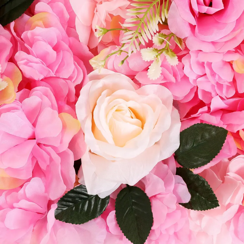 Mur de Fleurs Artificielles pour Décoration Mariage - 12 Panneaux Rose - 7
