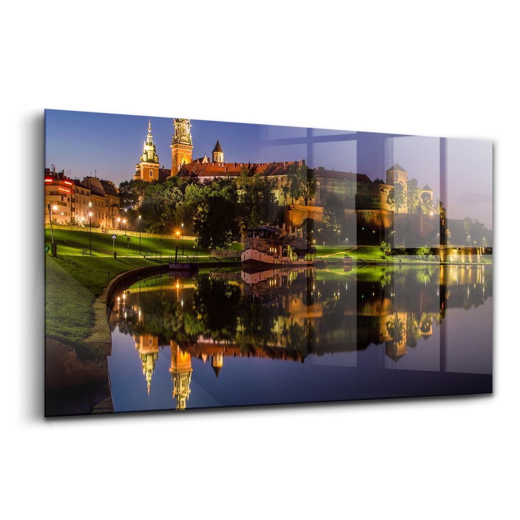 Glasmalerei - dekorative Malerei - moderne Malerei - 100x50 - Schloss Wawel bei Nacht Wisła