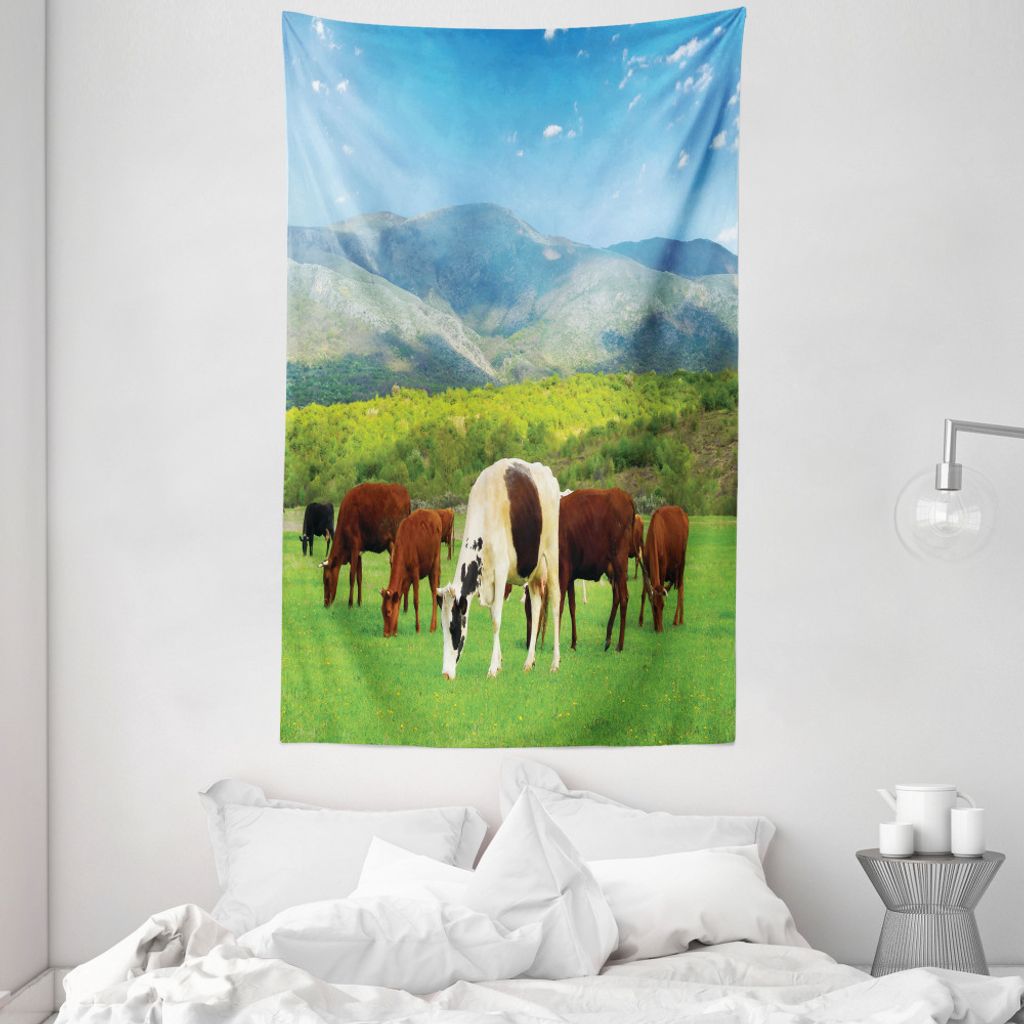 ABAKUHAUS Das Vieh Wandteppich und Tagesdecke, Spring Season Cottage aus Weiches Mikrofaser Stoff Waschbar ohne Verblassen Digitaldruck, 140 x 230 ...