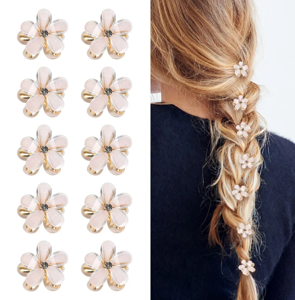 Lot de 10 mini-barrettes fleurs diamants blancs pour coiffure femme