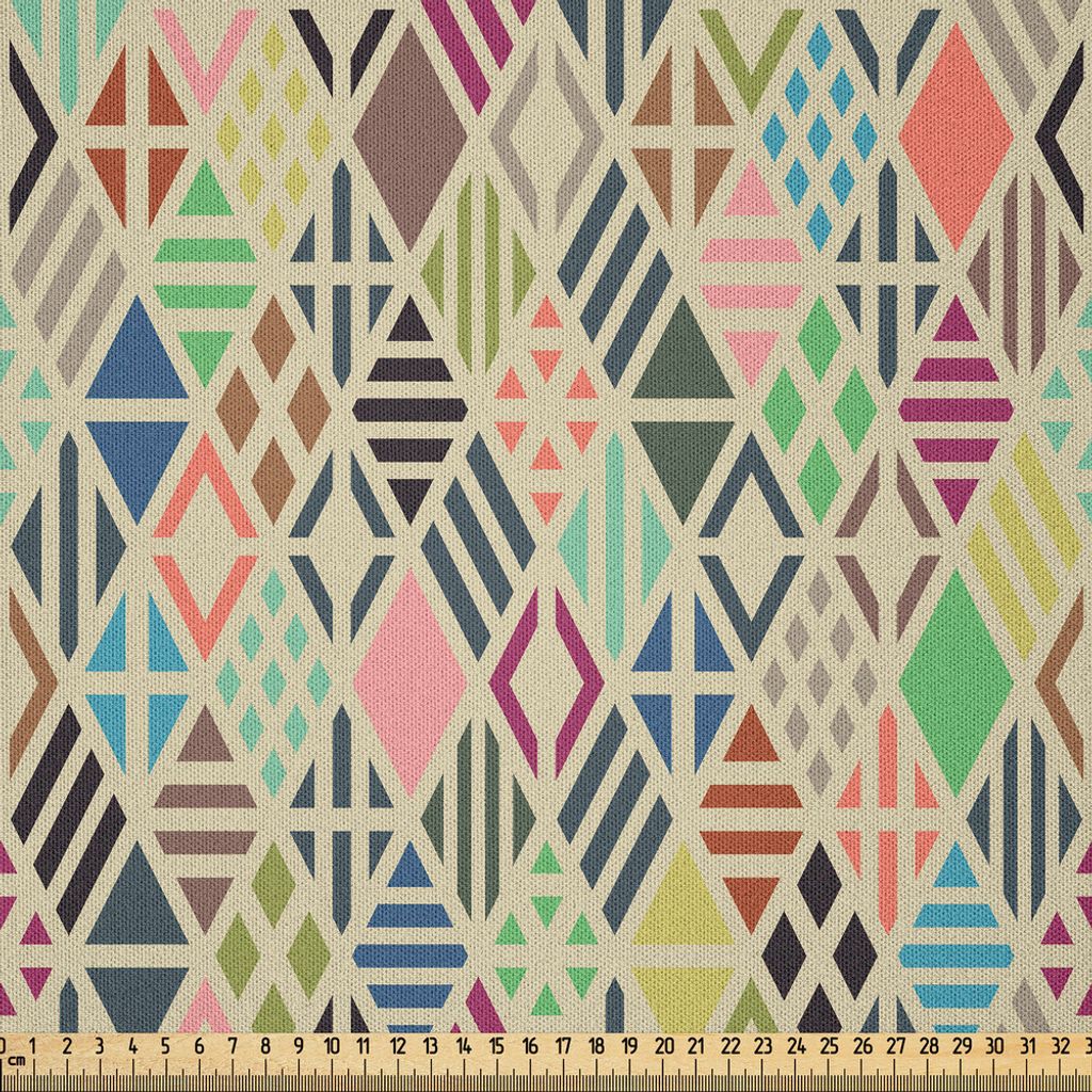 ABAKUHAUS Geometrisch Microfaser Stoff als Meterware , Patchwork-Kunst des Rauten-Form-geometrischen Hintergrundes mit farbigen Pastellstreifen, 3 ...