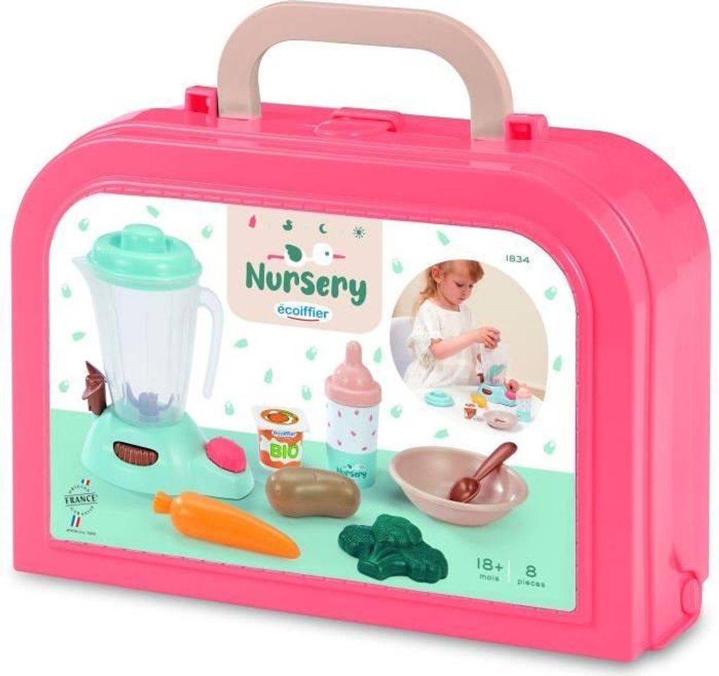 Baby Mahlzeiten Spielset, ECOIFFIER, Ab 18 Monaten, 8 Zubehörteile, Inklusive Mixer, Hergestellt in Frankreich