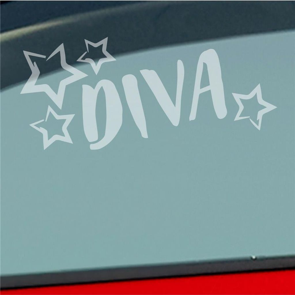 Auto Aufkleber Diva Sterne Stars Schriftzug 17,5x10 cm Milchglas Sticker Heckscheibenaufkleber
