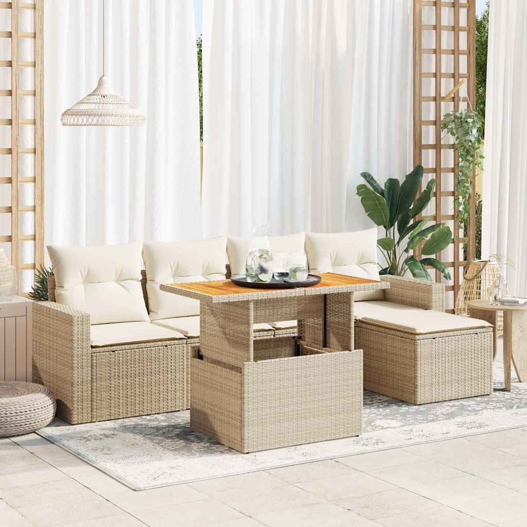 Maison Exclusive - 6-tlg. Garten-Sofagarnitur mit Kissen Beige Poly Rattan