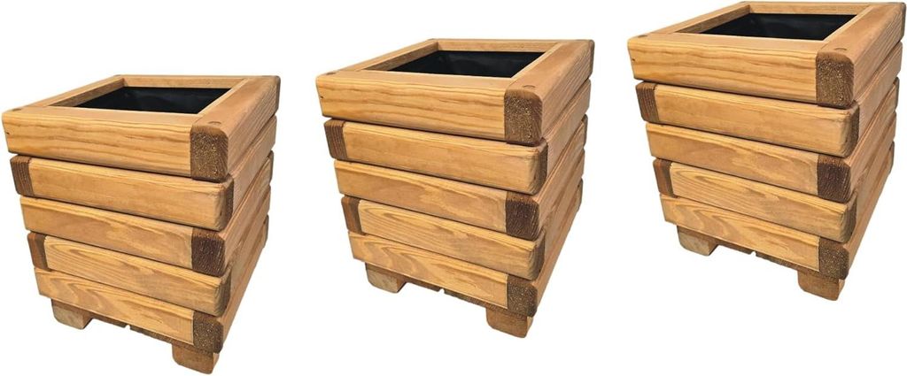 HolzGarden 3 Stück Set Pflanzkübel Holz Rechteckig 25x30x25 Produktbild 