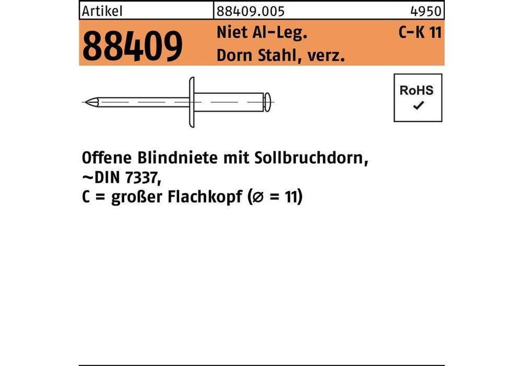 Reyher Offene Blindniete Alu/verz. FLAKO K 11 5x18 (500 Stück)