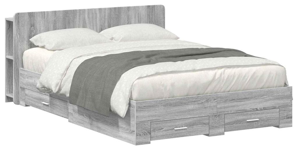 vidaXL Bettgestell mit Stauraum Grau Sonoma 140 x 200 cm Holzwerkstoff