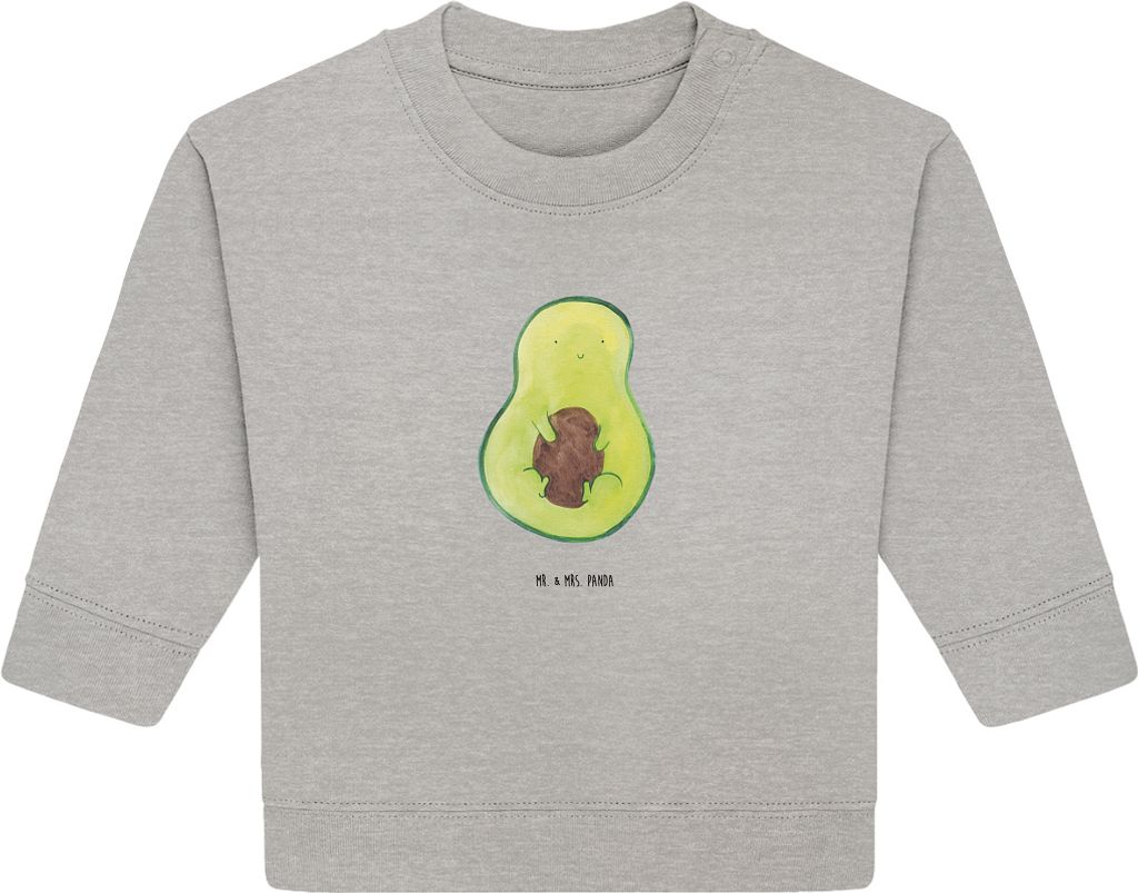 Mr. & Mrs. Panda Organic Baby Pullover Avocado Kern 6. - 12. Monat - Heather Grey - Geschenk, Pflanze, Frucht, Spruch Leben, glücklich, Bullover