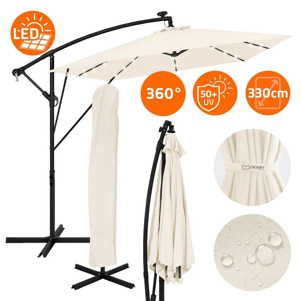 ML-Design Slnečník Ø330cm s LED solárnym béžovým hliníkovým Obrázok produktu 