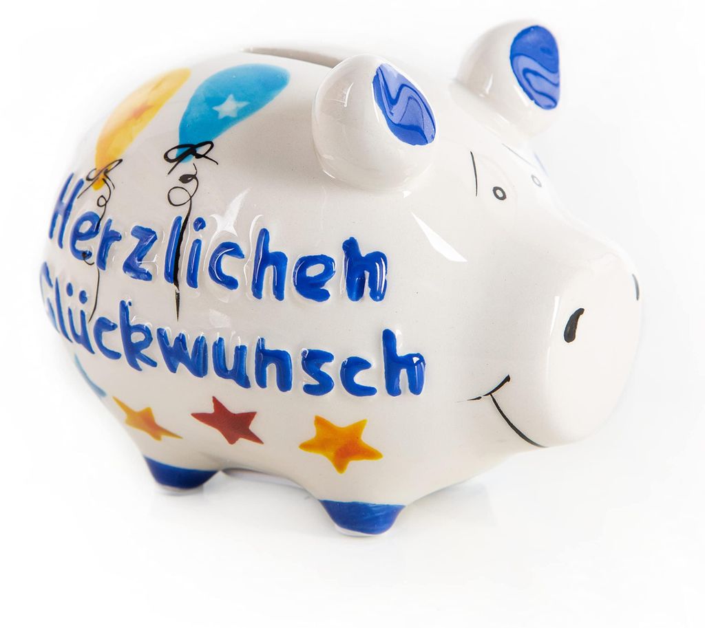 Glückwunsch-Sparschwein, 12,5 cm, Geldkassette, Geschenk zum Geburtstag, für Kollegen, Abschiedsgeschenk für Männer