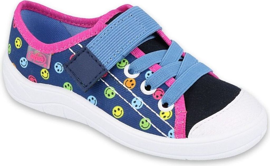 BEFADO Mädchen Sneakers Klettverschluss Smiley Blau 26