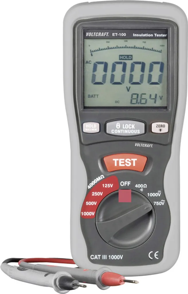 Testeur d'isolement Voltcraft ET-100 - Mesureur 125V à 1000V CAT III 600V