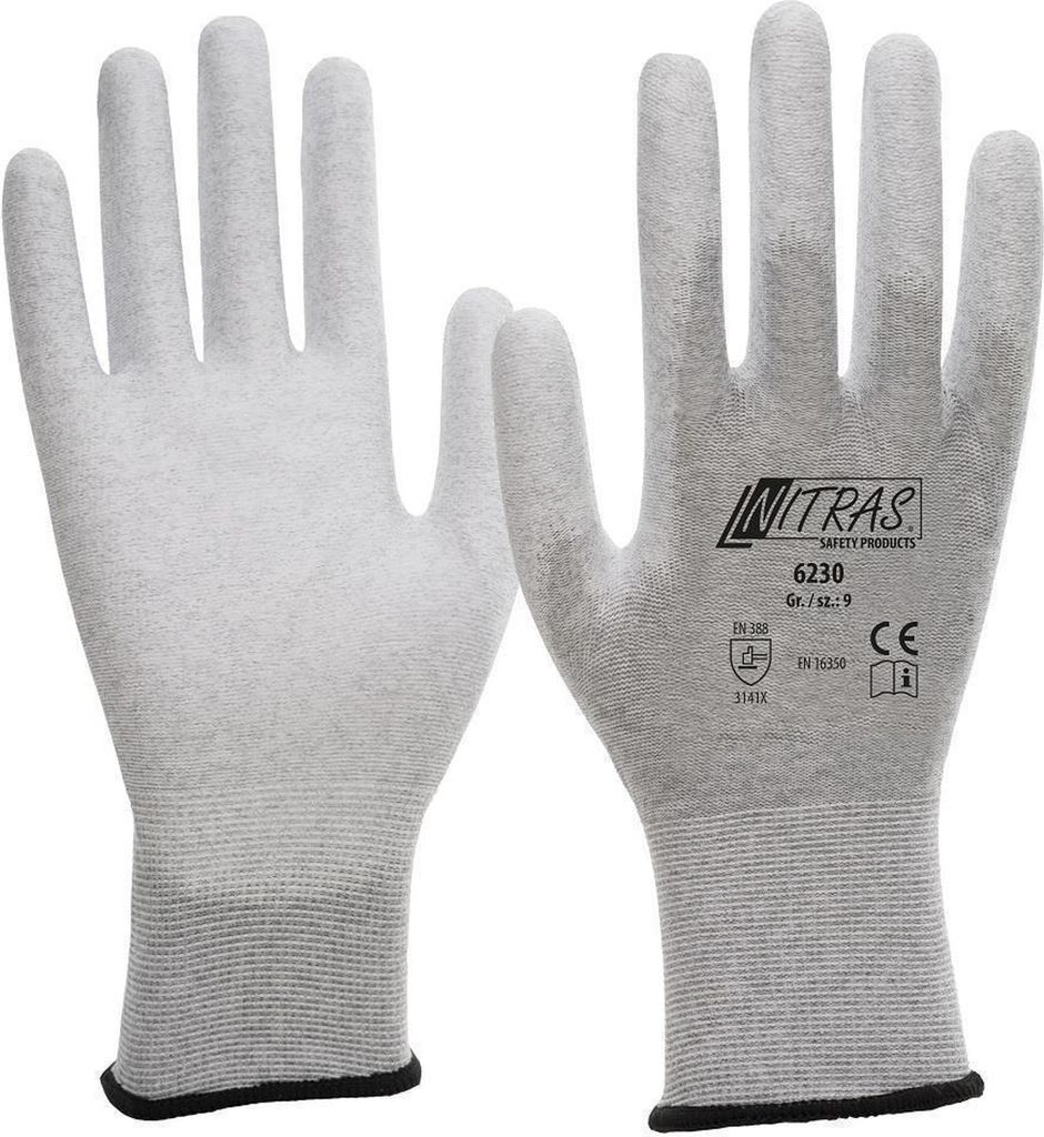 Handschuhe 6230 Gr.9 grau/weiß EN 388,EN 16350 PSA II 12 NITRAS