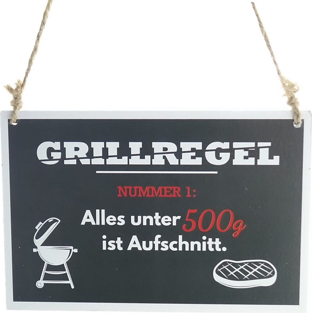 Riffelmacher BBQ-Schild Grillregel schwarz zum Hängen 18 x 12 cm - Holz
