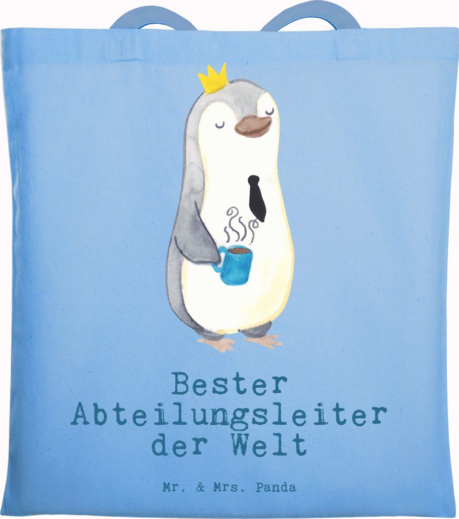 Mr. & Mrs. Panda Tote Bag Pinguin Bester Abteilungsleiter der Welt - Sky Blue - Geschenk, Tasche, Beutel, Uni, Ruhestand, Einkaufstasche, Leiter, G...