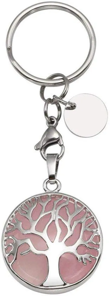 Porte-clés quartz rose Arbre de Vie - Idée cadeau bien-être femme