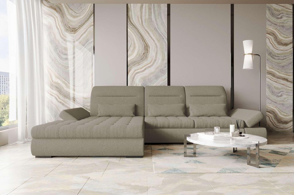 99rooms Toscana Plus Ecksofa Strukturstoff NEVE Hellbraun Links mit Schlaffunktion