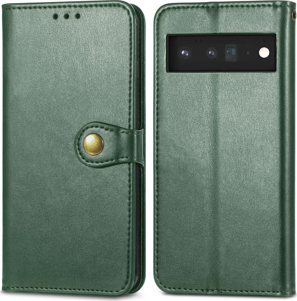 Mobigear Snap Button Google Pixel 6 Pro Hülle Klapphülle Geldbörse - Grün
