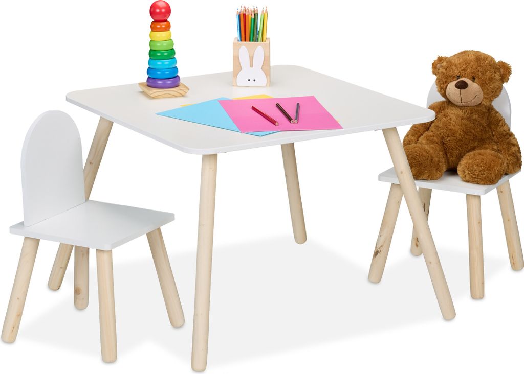 Relaxdays Kindersitzgruppe, 3-tlg., Kindertisch mit 2 Produktbild 
