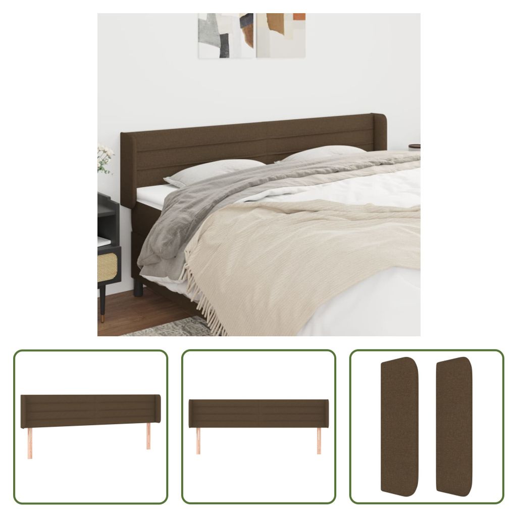 The Living Store Kopfteil mit Ohren Dunkelbraun 163x16x78/88 cm Stoff