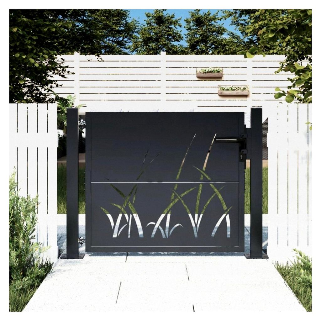 Gartentor Anthrazit 105x105 cm Stahl Gras-Design mit abschließbarem Hoftor für Terrasse und Gartenpforte