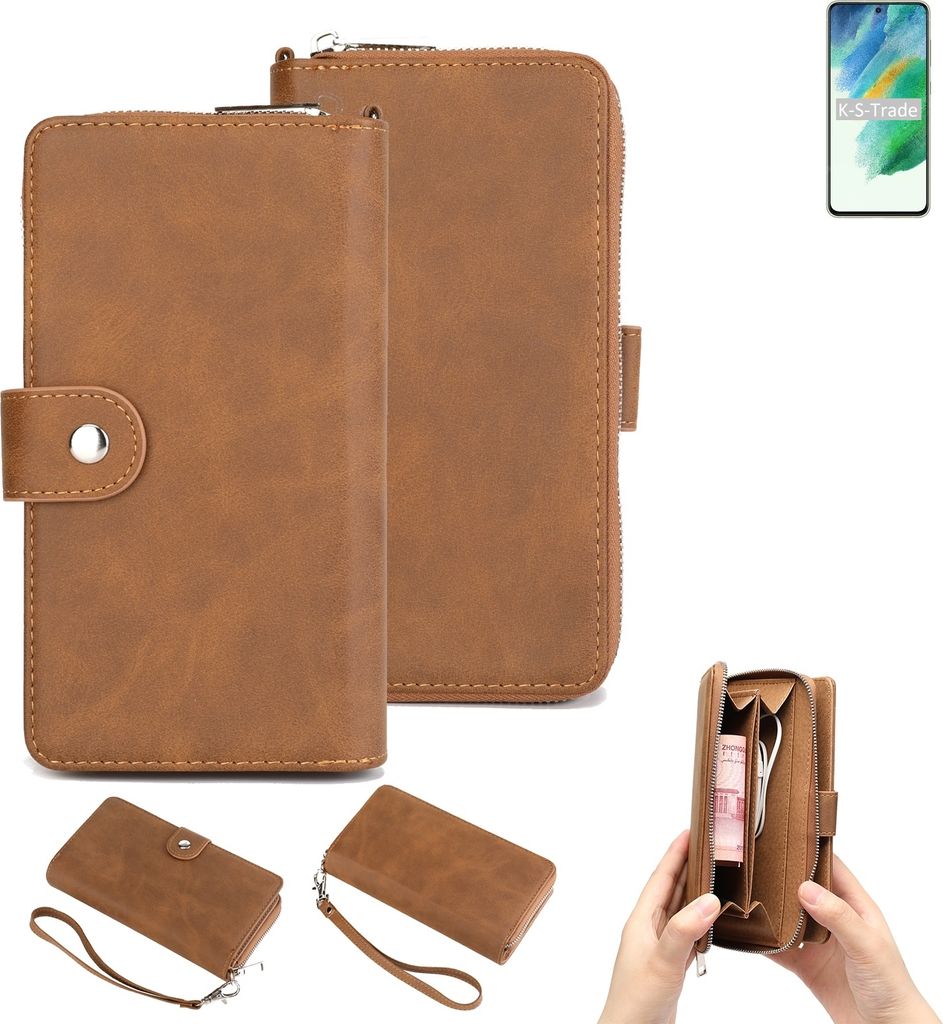 K-S-Trade Handyhülle Schutzhülle kompatibel mit Samsung Galaxy S21 FE Exynos & Portemonnee Tasche Handytasche Case Etui Geldbörse Wallet braun (1x)