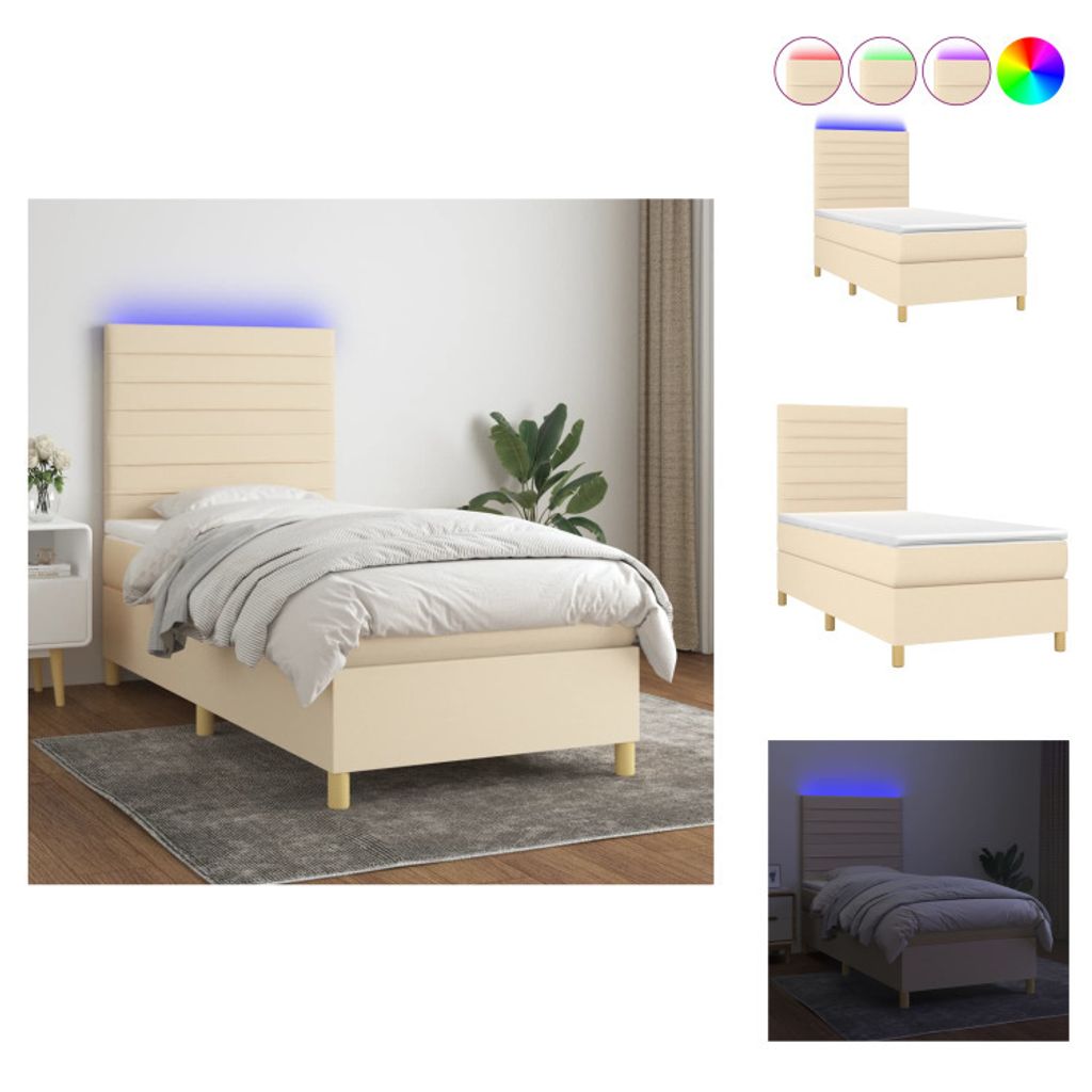 vidaXL Boxspringbett mit Matratze & LED Creme 90x200 cm Stoff - Betten & Bettgestelle
