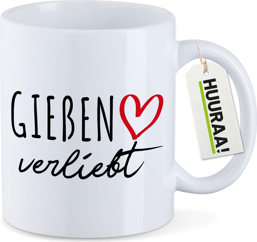Huuraa Kaffeetasse Gießen verliebt 330ml Weiß Keramik Kaffeebecher Geschenkidee