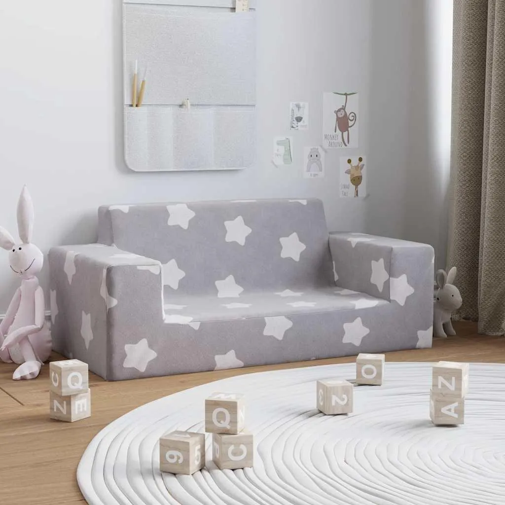 vidaXL Mini Divano Design per Cameretta 2 Posti Grigio Stelle