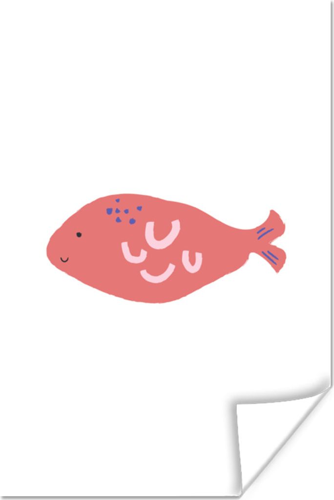 MuchoWow Poster Pastell - Fisch - Rosa 40x60 cm - Plakate für die Wand - Poster Babyzimmer