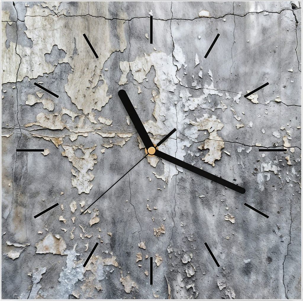Wanduhr aus Glas mit Motiv Abblätternde Wand- 30 x 30 cm - inkl. Aufhängesystem