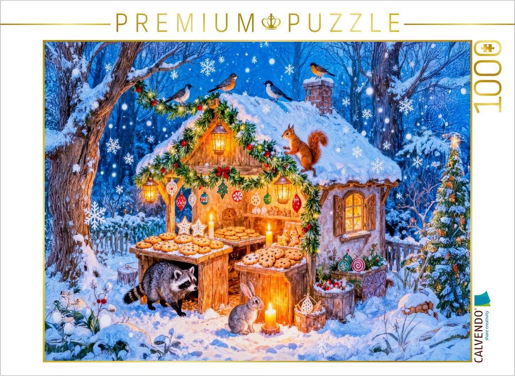 CALVENDO Puzzle Niedliche Waldcottages mit tierischen Freunden | 1000 Teile Lege-Größe 64x48cm Foto-Puzzle für glückliche Stunden