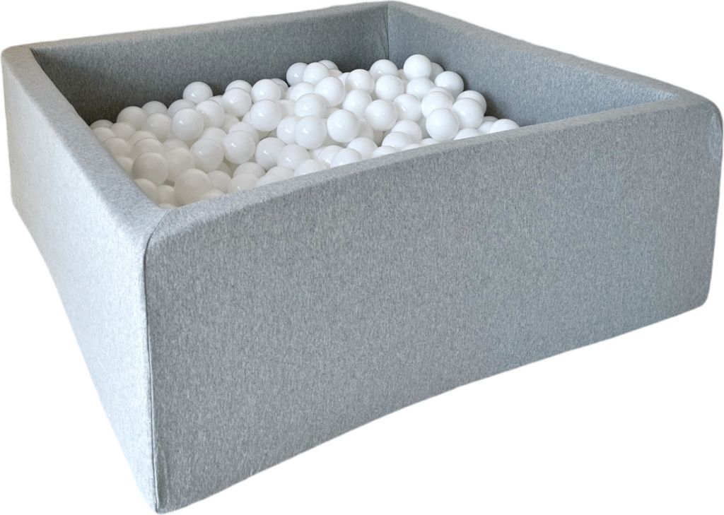 Monio for Kids - Hellgrau Quadratische Trockener Ballpool mit 400 Bällen Baby Bällebad Spielpool abnehmbarer Bezug waschbar Spielplatz für Klein...