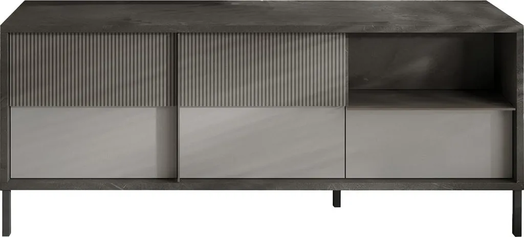 Meuble TV Gris Jules 156 cm - Buffet Bas Multimédia 2 Portes 1 Tiroir