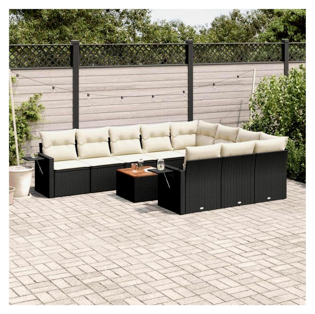 11-teiliges Gartensofa-Set mit Kissen aus schwarzem Polyrattan für den Außenbereich