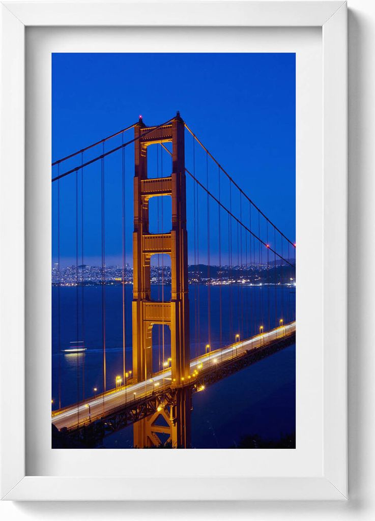 Blick auf die Golden Gate Bridge– Wandbild mit Rahmen – Gerahmtes Bild – Wanddekoration – 20x30 cm – Weiß
