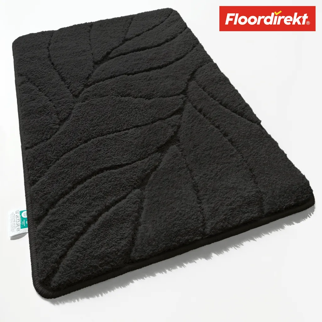 Tappeto Bagno Maris Nero 60x120 - Soffice Tappetino Foglie Antiscivolo
