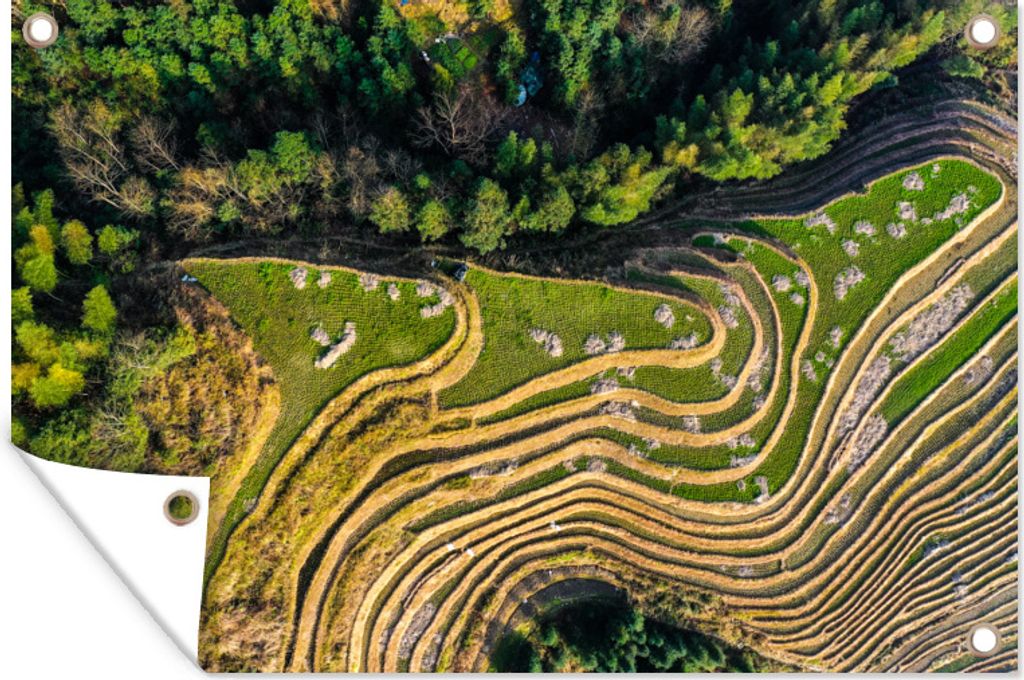MuchoWow 60x40 cm Outdoor-Poster Gartendeko Sichtschutz Garten Poster für den Garten Luftaufnahme der Reisterrassen von Longsheng in der Nähe ...