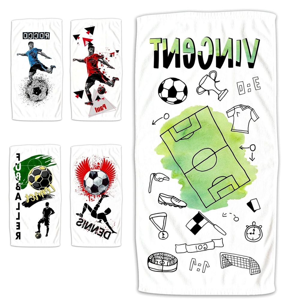 Fußball Handtuch Duschtuch mit Namen personalisiert | Saugstarkes Badetuch für Jungen mit Fußball Motiv, 70x140 cm