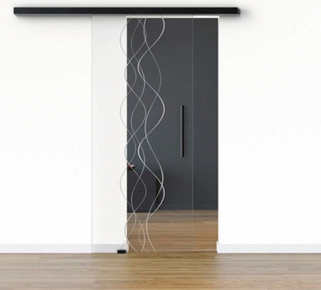Pertura Glasschiebetür Komplettset Glera Curl 01 1025x2050 mm Links inkl. Beschlag Selir Aluminium schwarz,Stangengriff