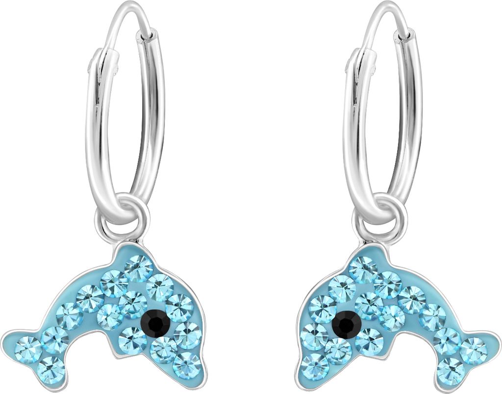 Creolen Ohrringe 925 Sterling Silber mit kristallbestückten Delfinen
