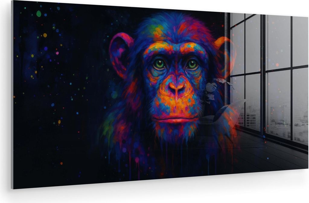 MuchoWow Glasbilder - Bilder auf Wandbild - Foto auf Glas Bunt - Affe - Abstrakt 120x60 cm Wanddekoration aus Glas - Acrylglasbild - Acrylbilder - ...