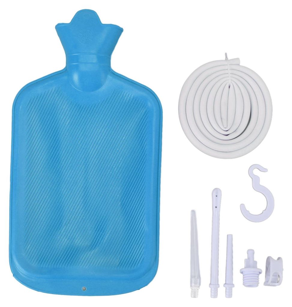 Klistier-Set mit 2-Liter-Beutel, 1,5 m langer Silikonschlauch, kontrollierter Wasserfluss, professionell für das Gesundheitswesen, Blau