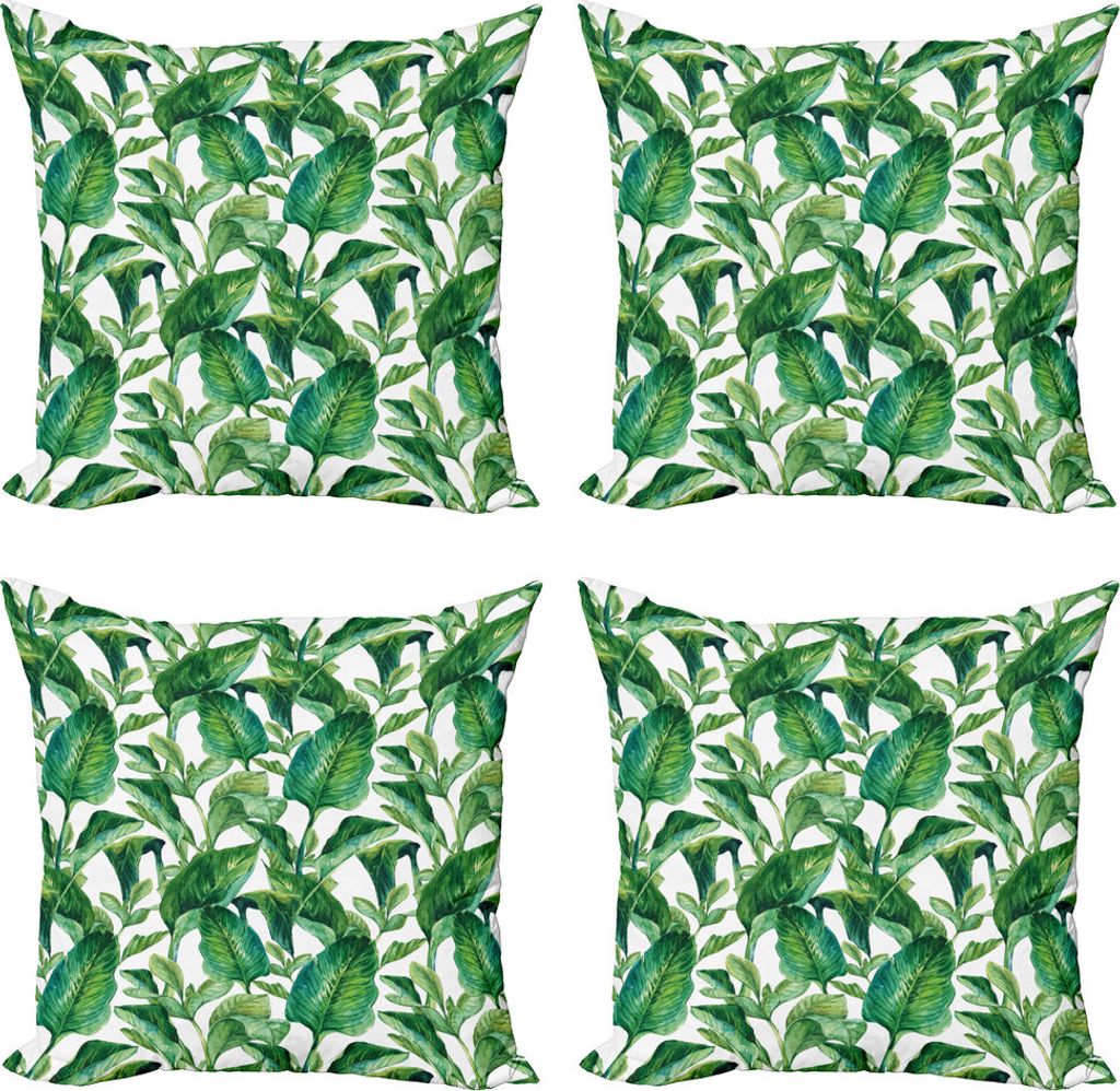ABAKUHAUS Pflanze Kissenbezug Set (4 Stück), Äquatorial-Blätter, Moderner Doppelseitiger Digitaldruck, 50 cm x 50 cm, Grünes Jade-Grün