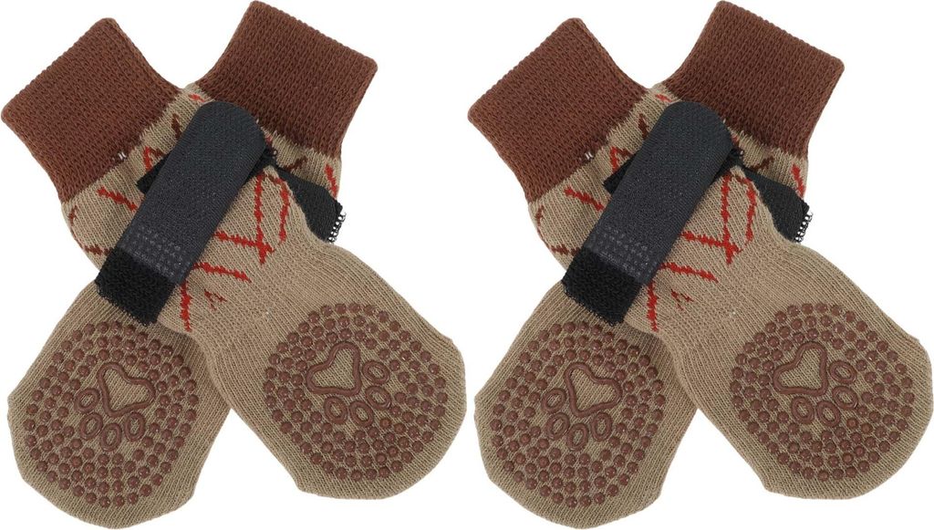 4 Stück Rutschfeste Hundesocken Mit Verstellbaren Klebebändern Hundesocken Für Hunde Pfotenschutz Für Parkettböden L Beige